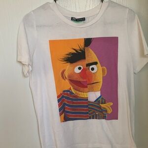 Zara White Kids Short-Sleeve Bert & Ernie Split-Face Graphic Tee